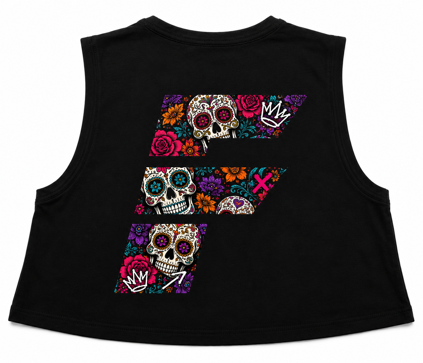 Cap Sleeve Boxy Cropped Vest - Day of the Dead