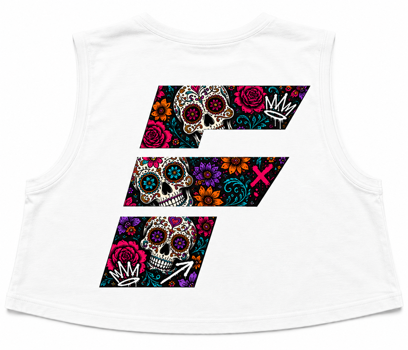 Cap Sleeve Boxy Cropped Vest - Day of the Dead