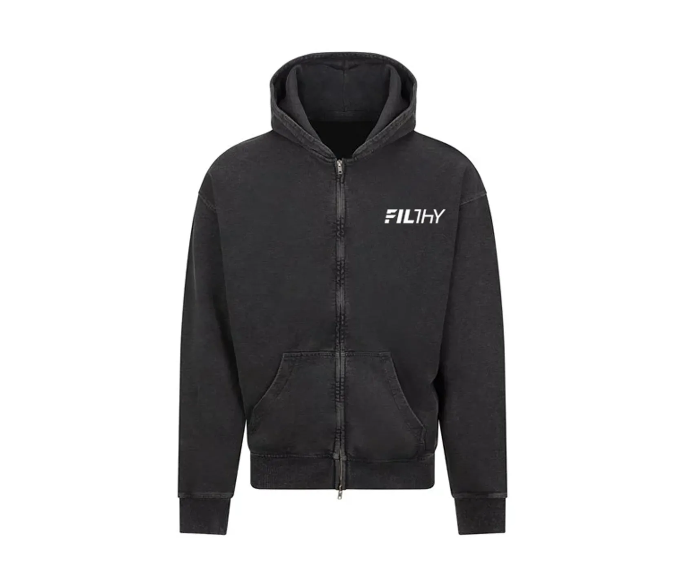 Vintage Washed Black Zipped Hoody