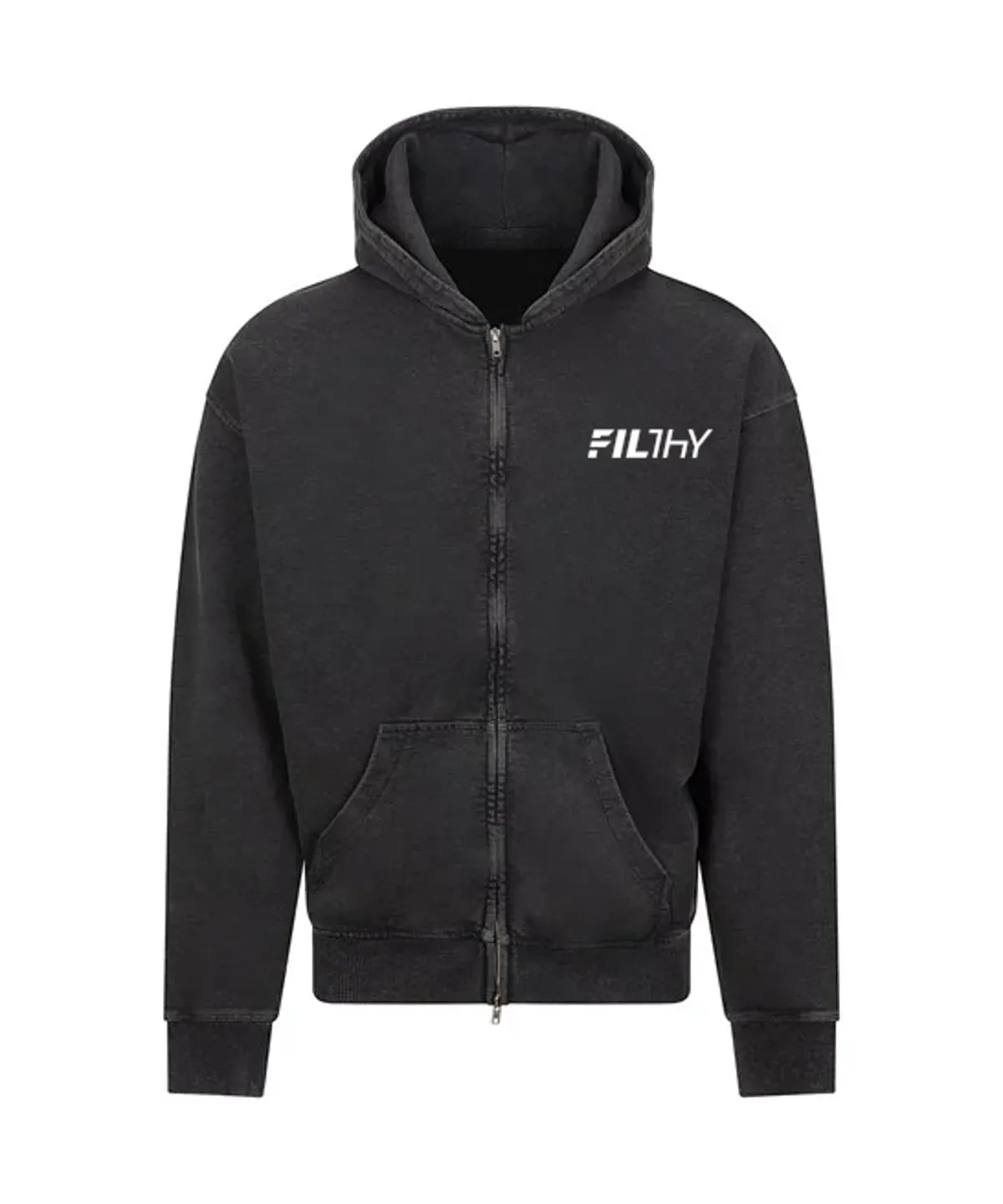 Vintage Washed Black Zipped Hoody